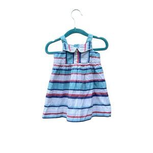 JANIE and JACK Baby Girls Blue White Red Striped Sundress Sz 0-3 Months Yacht
